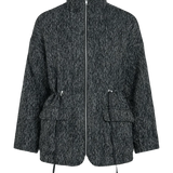 Veste courte à chevrons gris et noir C'EST BEAU LA VIE Vionette avec col montant, zip et cordon de serrage taille vue de face