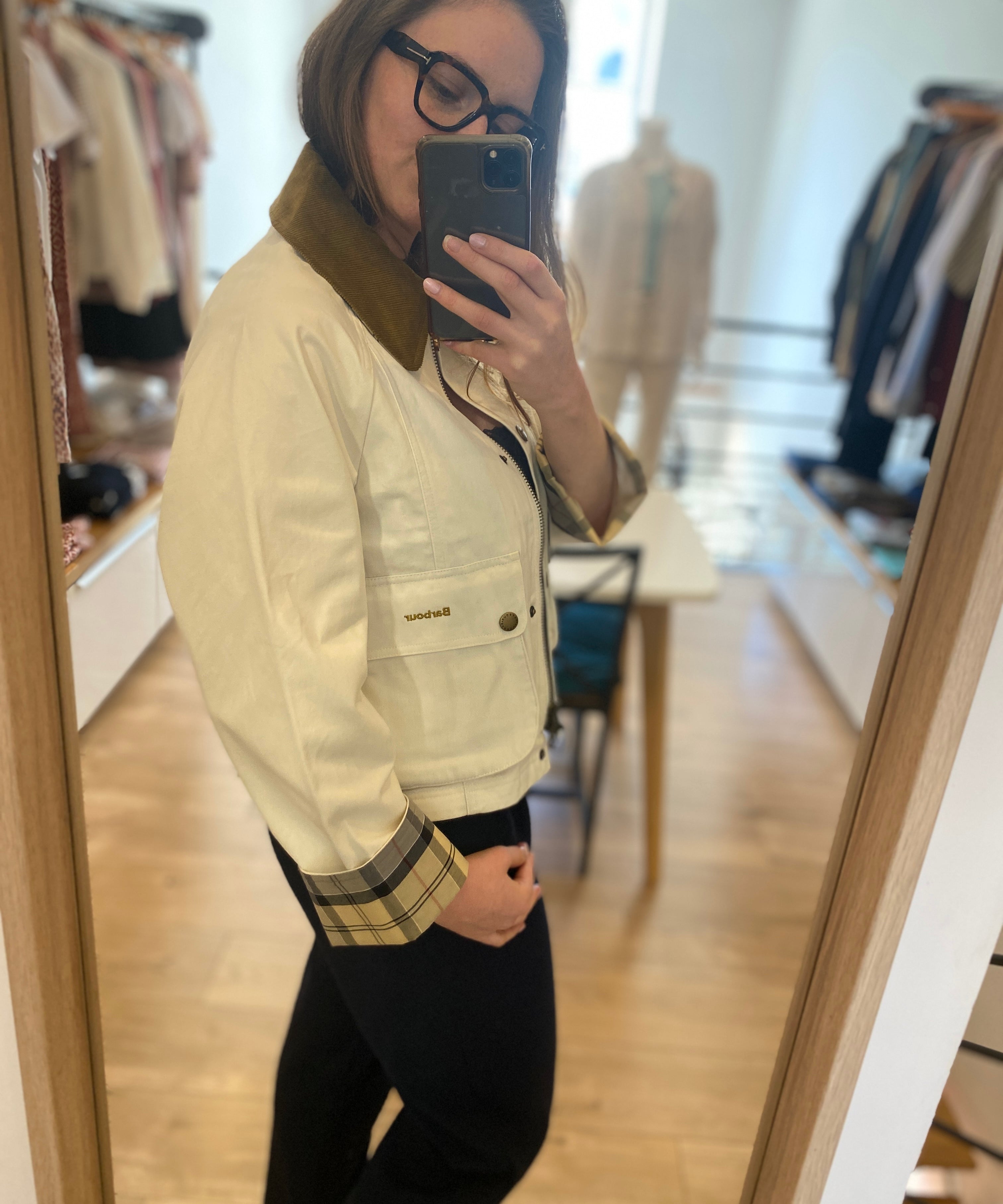 Veste courte détails tartan Beadnell - Perle claire & beige - BARBOUR FEMME