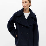 Veste carrée en laine marine OBJECT Objeaco avec grands revers crantés et double boutonnage portée de trois-quarts