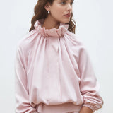 Veste courte en satin col volanté Dorian - Rose - SUNCOO