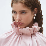 Veste courte en satin col volanté Dorian - Rose - SUNCOO