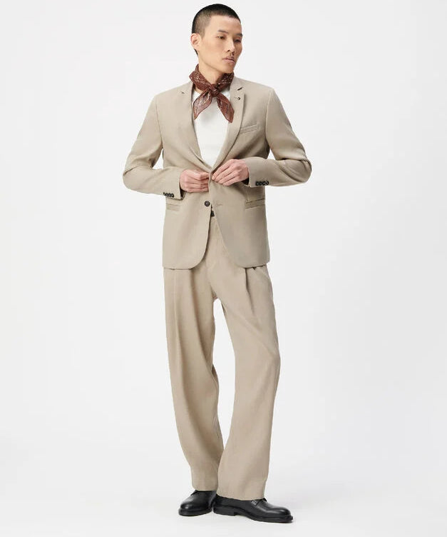 Veste de costume d'été en lin à col tailleur homme M340053 - Beige - IKKS MEN