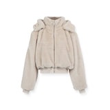 Visuel de face de la veste courte en fausse fourrure sherpa grège NO NAME Carter à capuche