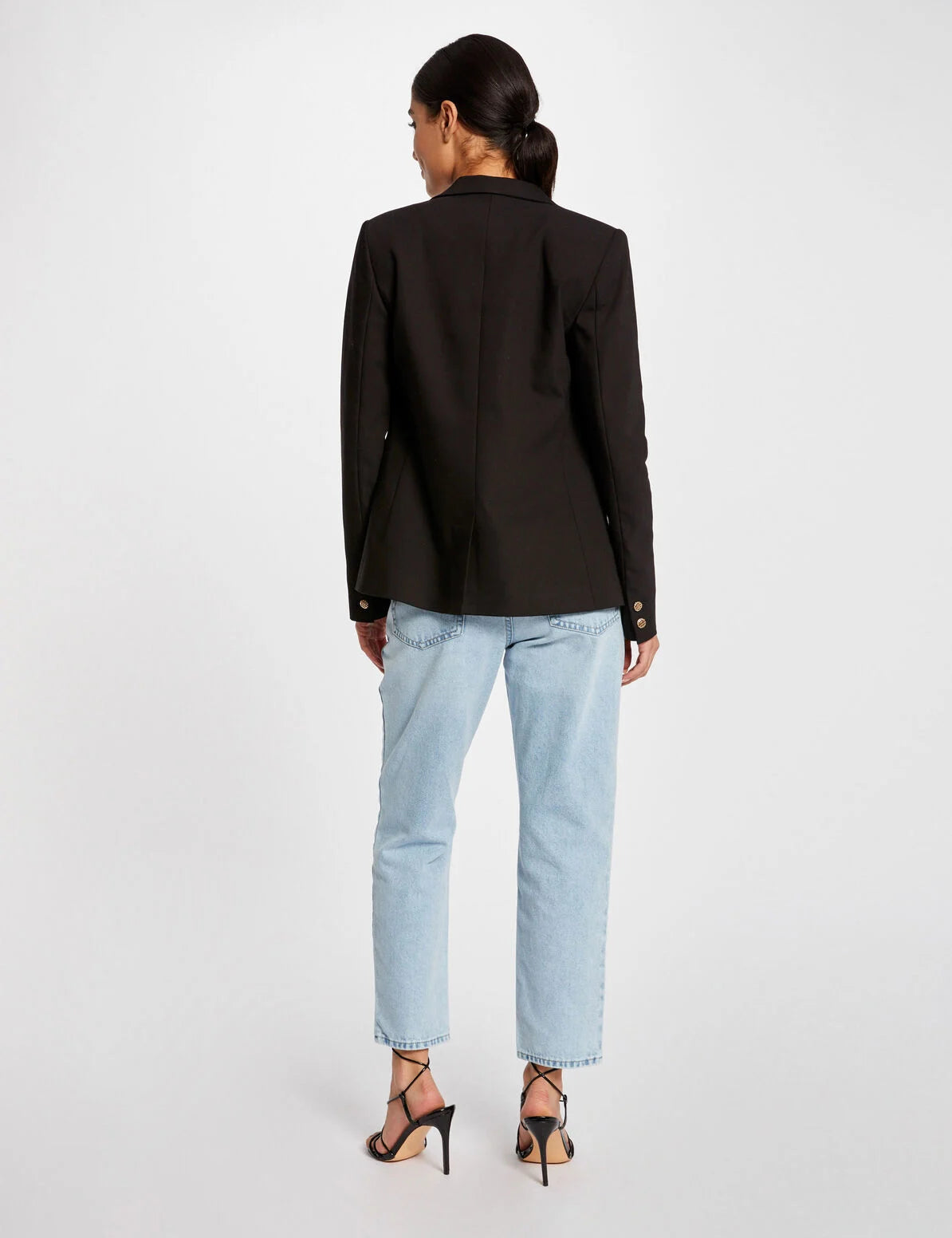 Vue de dos de la veste de tailleur droite noire MORGAN Vlime