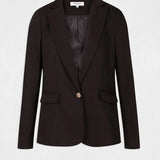 Vue à plat de la veste de tailleur noire à bouton doré MORGAN Vlime