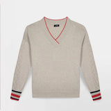 Pull col V et manches brodées Xellaver - Ecru - TBS Femme