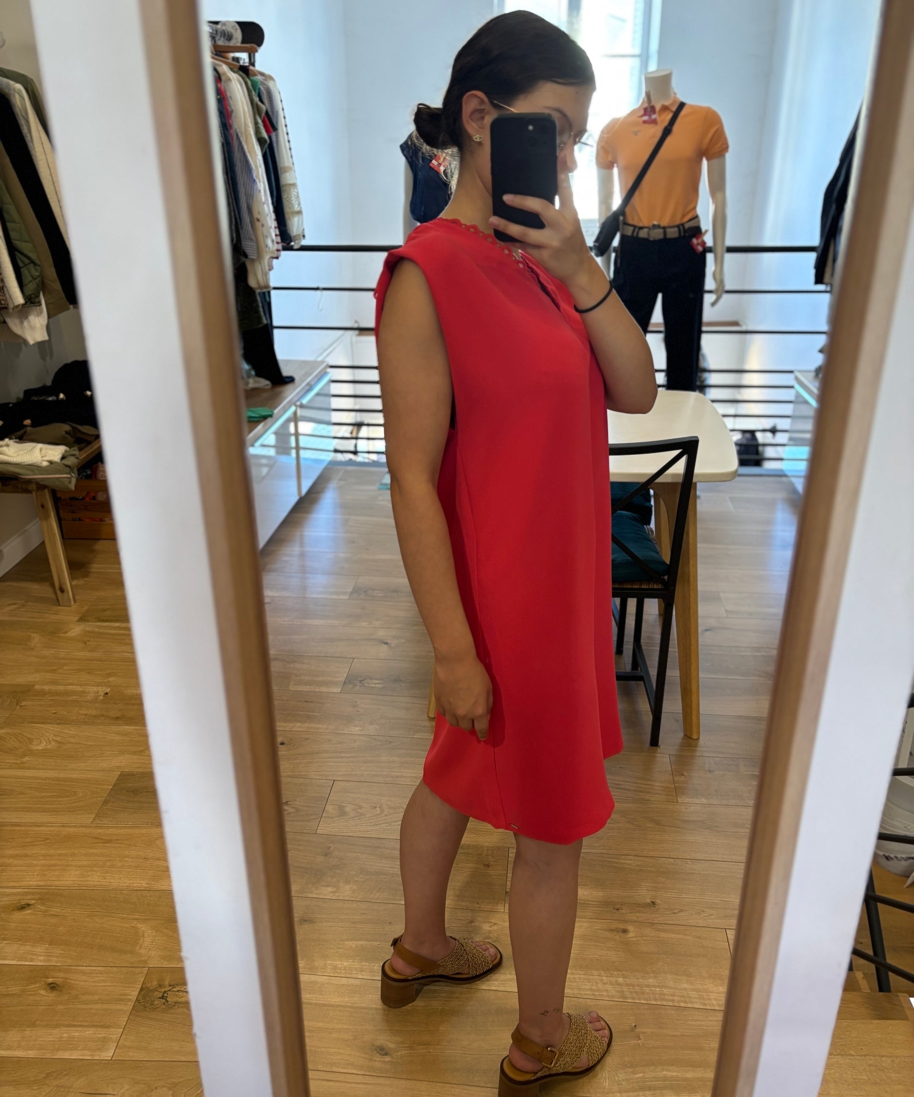 Short dress with lace collar - Coral red - IKKS WOMEN