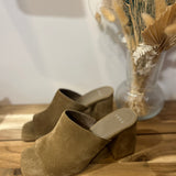 Mules à talon carré velours - Beige - IKKS WOMEN