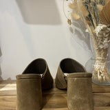 Mules à talon carré velours - Beige - IKKS WOMEN