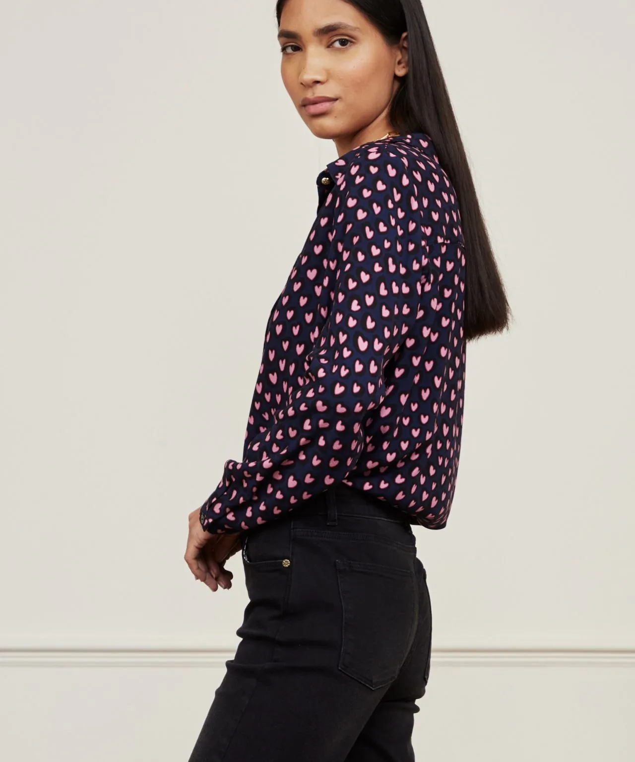 Blouse imprimée coeur Sunrise - Marine - FABIENNE CHAPOT