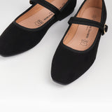 Ballerines plate en daim avec bride - Noir - LA BOTTINE SOURIANTE