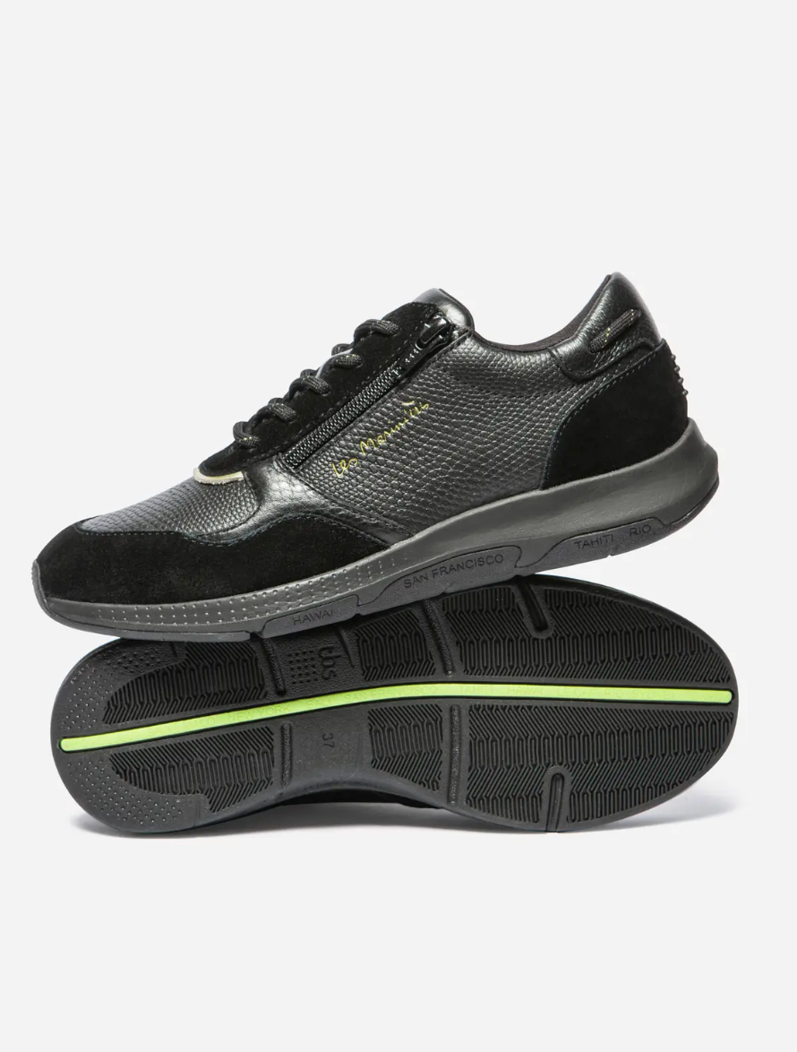 Running JAZAZIP TBS noire – vue de profil et semelle Technigrip
