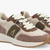Baskets Moon Jogger W ARMISTICE Moka/Brun – détail effet pilou, cuir et imprimé léopard