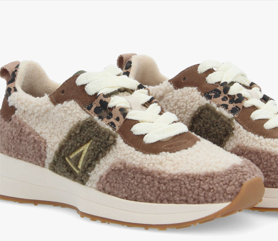 Baskets Moon Jogger W ARMISTICE Moka/Brun – détail effet pilou, cuir et imprimé léopard
