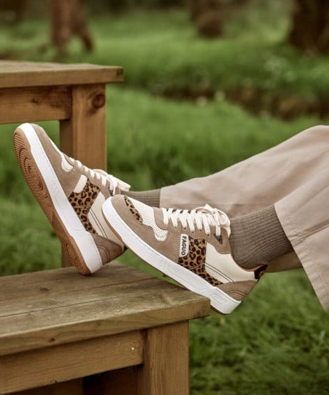 Baskets en cuir velours léopard Ceiba - Ecru - FAGUO FEMME