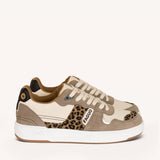 Baskets en cuir velours léopard Ceiba - Ecru - FAGUO FEMME