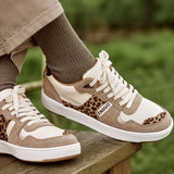 Baskets en cuir velours léopard Ceiba - Ecru - FAGUO FEMME