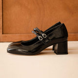 Chaussures babies à talon en cuir Bettany - Noires - BOBBIES FEMME