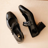 Chaussures babies à talon en cuir Bettany - Noires - BOBBIES FEMME