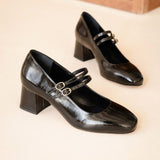 Chaussures babies à talon en cuir Bettany - Noires - BOBBIES FEMME