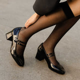 Chaussures babies à talon en cuir Bettany - Noires - BOBBIES FEMME