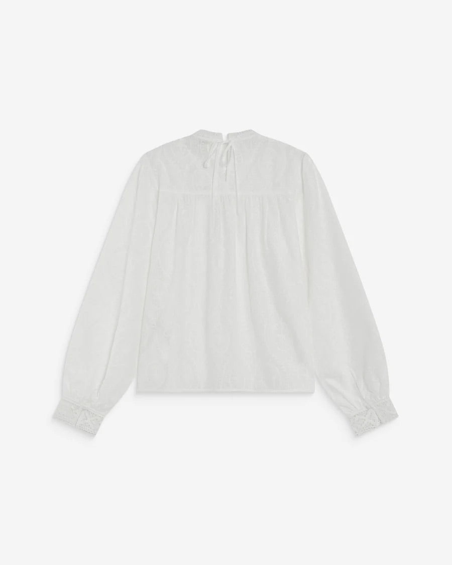 Blouse ABIGAIL GRACE & MILA ivoire – vue de dos avec fronces et fermeture à nouer