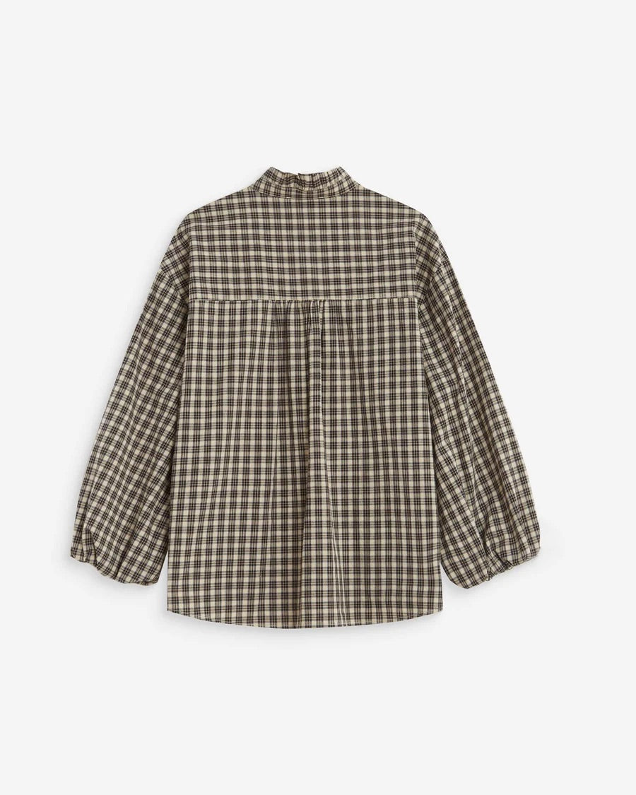 Blouse ADELIE GRACE & MILA Latte – vue de dos avec empiècement froncé et manches bouffantes
