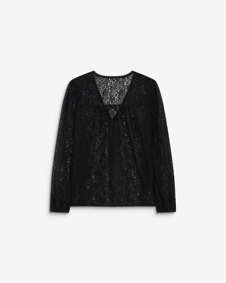 Blouse AURORA GRACE & MILA noire – vue produit de dos en dentelle transparente
