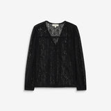 Blouse en dentelle AURORA GRACE & MILA noire – vue produit de face avec col V et boutons