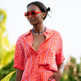 Luz Sun Print Button-Up Blouse - Geranium - Suncoo