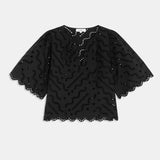 Blouse courte brodée Liam - Noire - SUNCOO