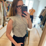 Blouse courte coton à rayures Lamie - Noir - Suncoo