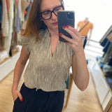 Blouse courte coton à rayures Lamie - Noir - Suncoo