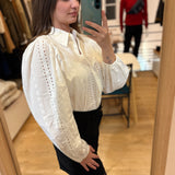 Blouse en coton brodée manches bouffantes Louane - Blanc cassé - SUNCOO
