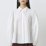 Blouse en coton brodée manches bouffantes Louane - Blanc cassé - SUNCOO