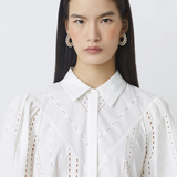 Blouse en coton brodée manches bouffantes Louane - Blanc cassé - SUNCOO