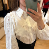 Blouse en coton brodée manches bouffantes Louane - Blanc cassé - SUNCOO