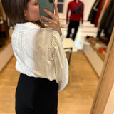Blouse en coton brodée manches bouffantes Louane - Blanc cassé - SUNCOO