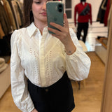 Blouse en coton brodée manches bouffantes Louane - Blanc cassé - SUNCOO