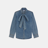 Blouse en denim clair col lavallière Laos - Bleu - SUNCOO