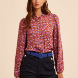 Blouse fleurie col collerette - Camel - I.CODE