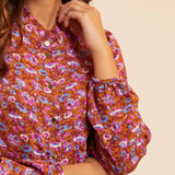 Blouse fleurie col collerette - Camel - I.CODE