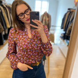 Blouse fleurie col collerette - Camel - I.CODE