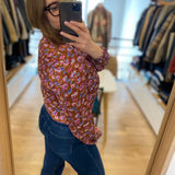Blouse fleurie col collerette - Camel - I.CODE