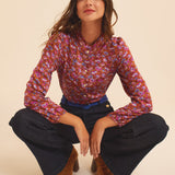 Blouse fleurie col collerette - Camel - I.CODE