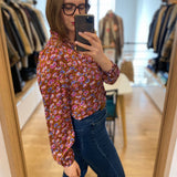 Blouse fleurie col collerette - Camel - I.CODE