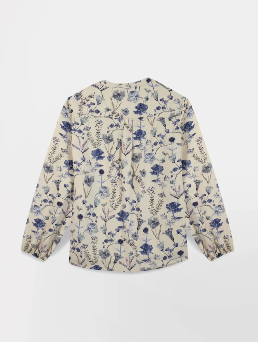 Blouse femme Noemamis TBS beige à imprimé floral bleu vue de dos