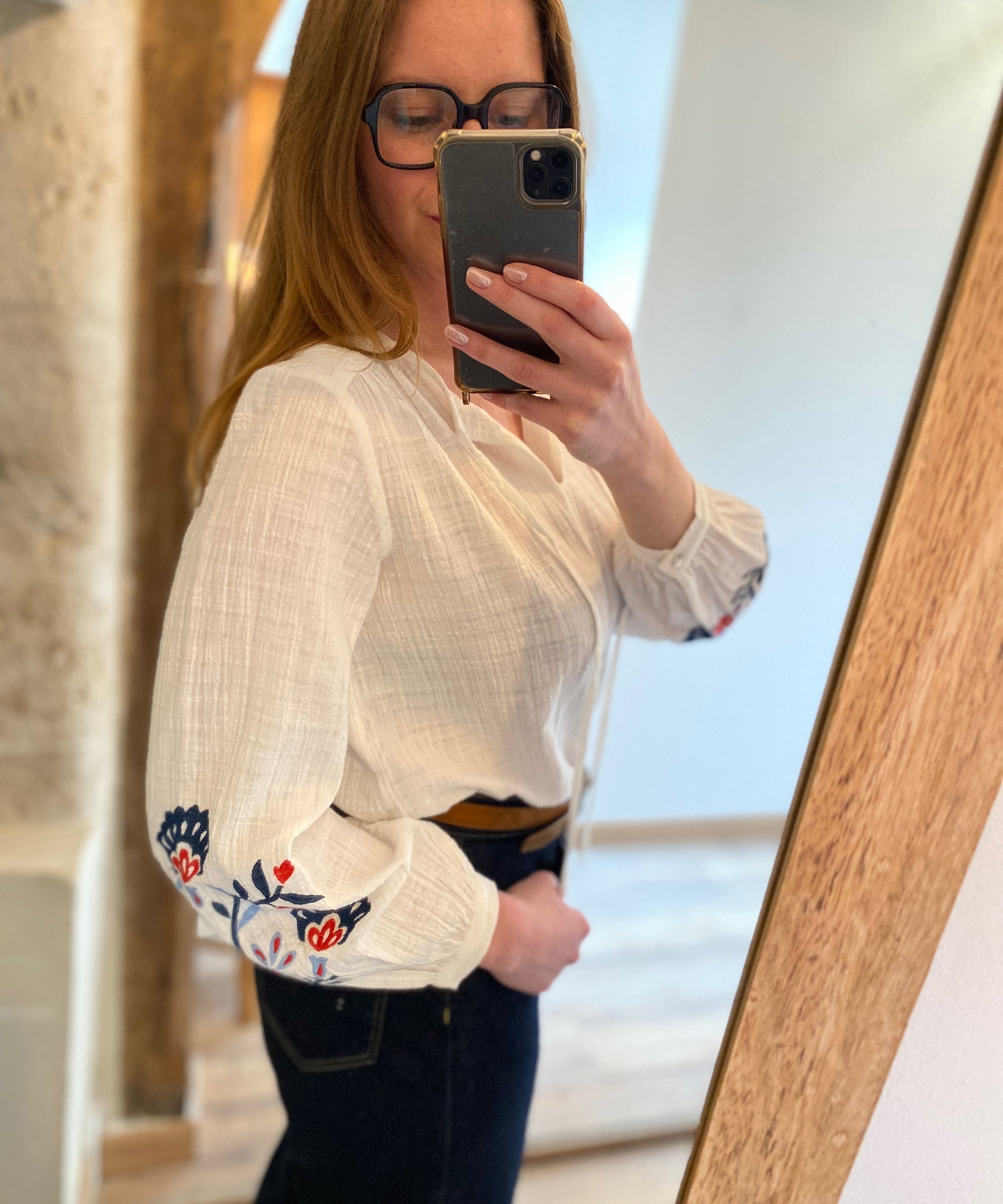 Blouse maxi broderie fleurs - Ecru - I.Code