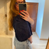 Blouse courte brodée Linda - Bleu marine - Suncoo