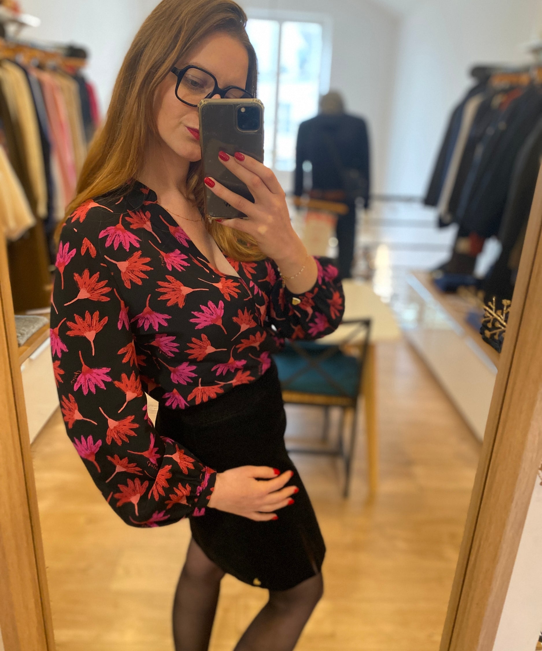 Blouse Liv - Noire/Rouge cerise - FABIENNE CHAPOT